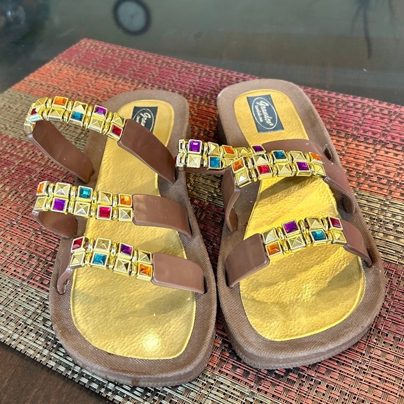 Grand Co Brown Sandals with Multiple-Coloured Gems Size 9 - Picture 6 of 10
